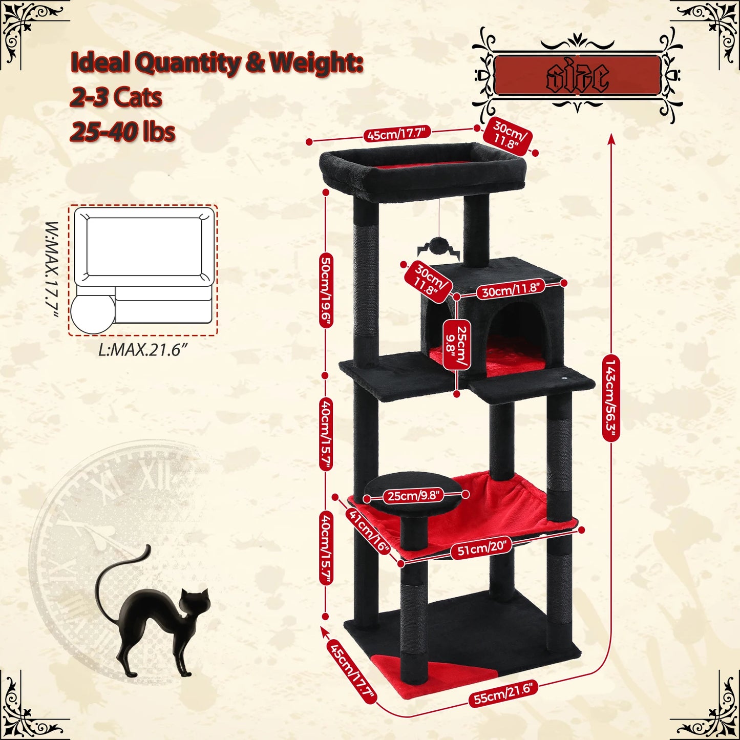 Gothic Cat Tree for Indoor Cats,