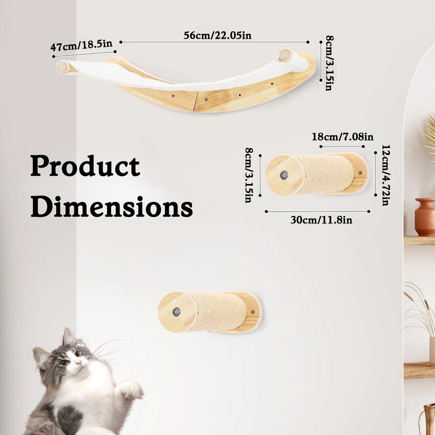 Cat Hammock Wall Mounted Cat Shelf With Two Steps