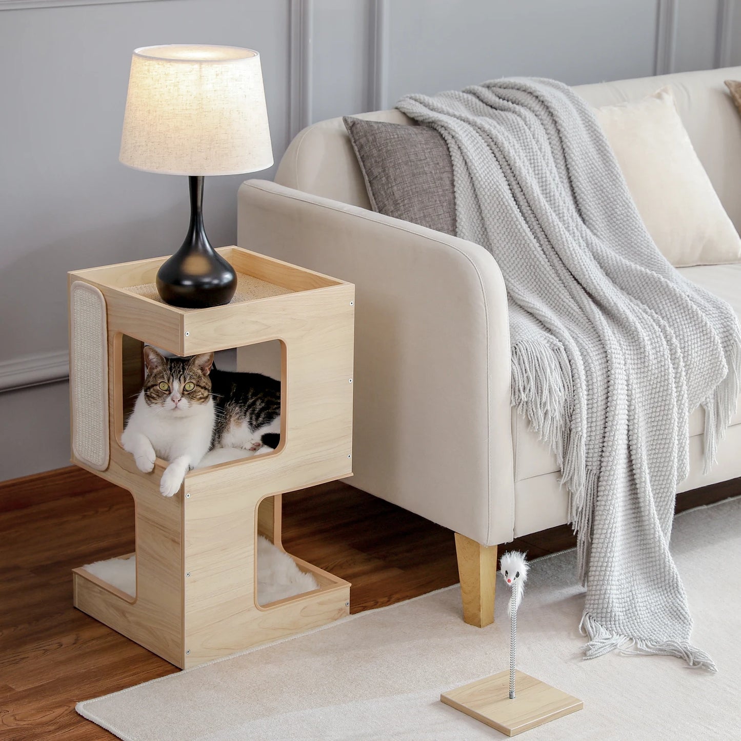 Modern Cat Tree with Scratcher Board,