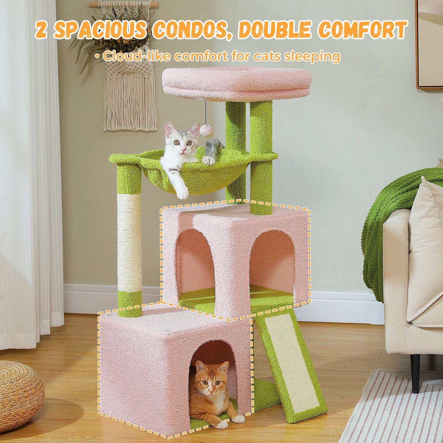 Multi-Level Cat Tree with 2 Cozy Condos,
