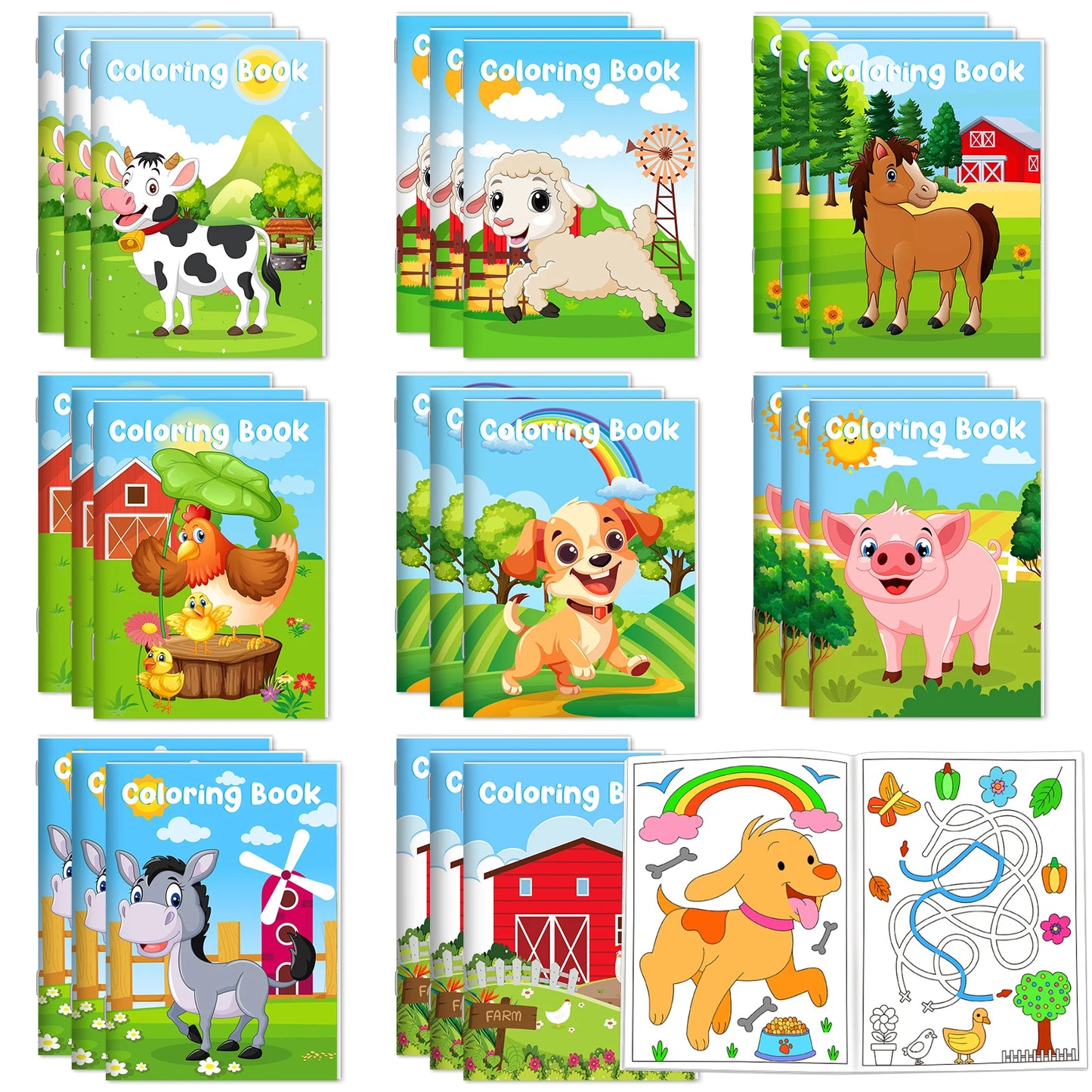 24Pcs Farm Animals Mini Coloring Books for Kids Party Favors