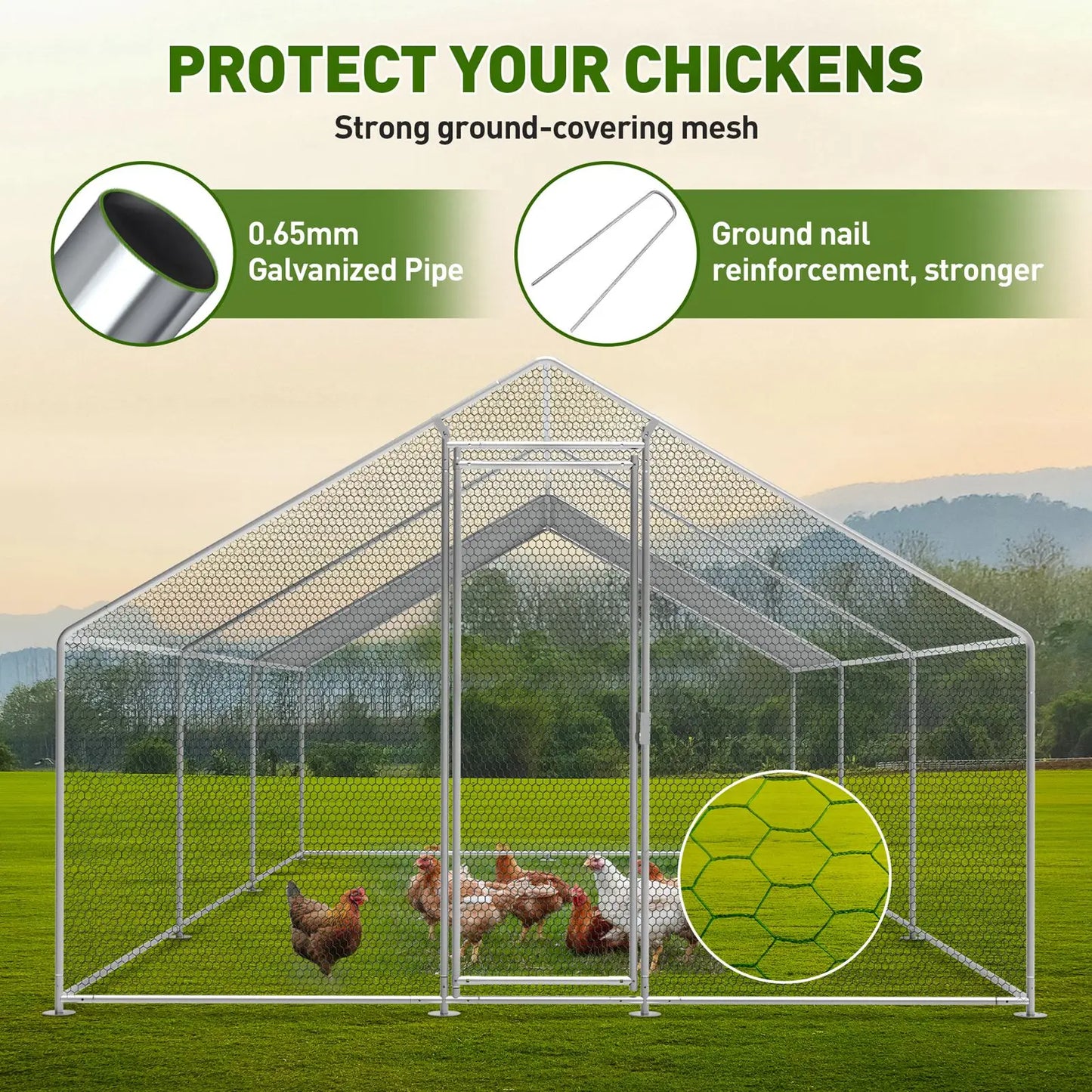 New Large Metal Chicken Coop Walk-in