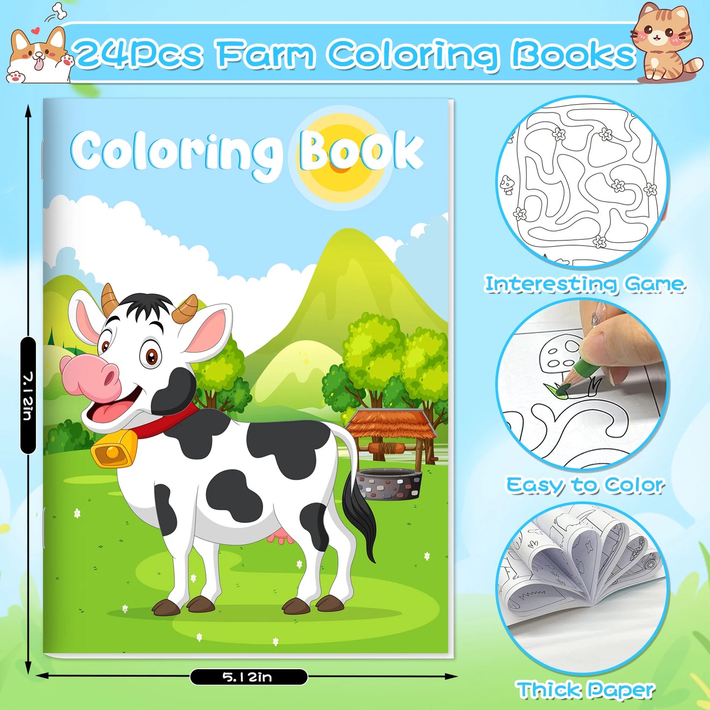 24Pcs Farm Animals Mini Coloring Books for Kids Party Favors