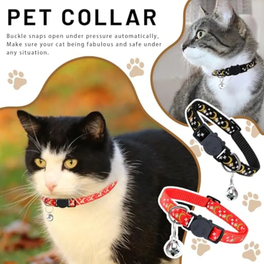 8 PCS Cat Collars with Bell Moons Stars Reflections