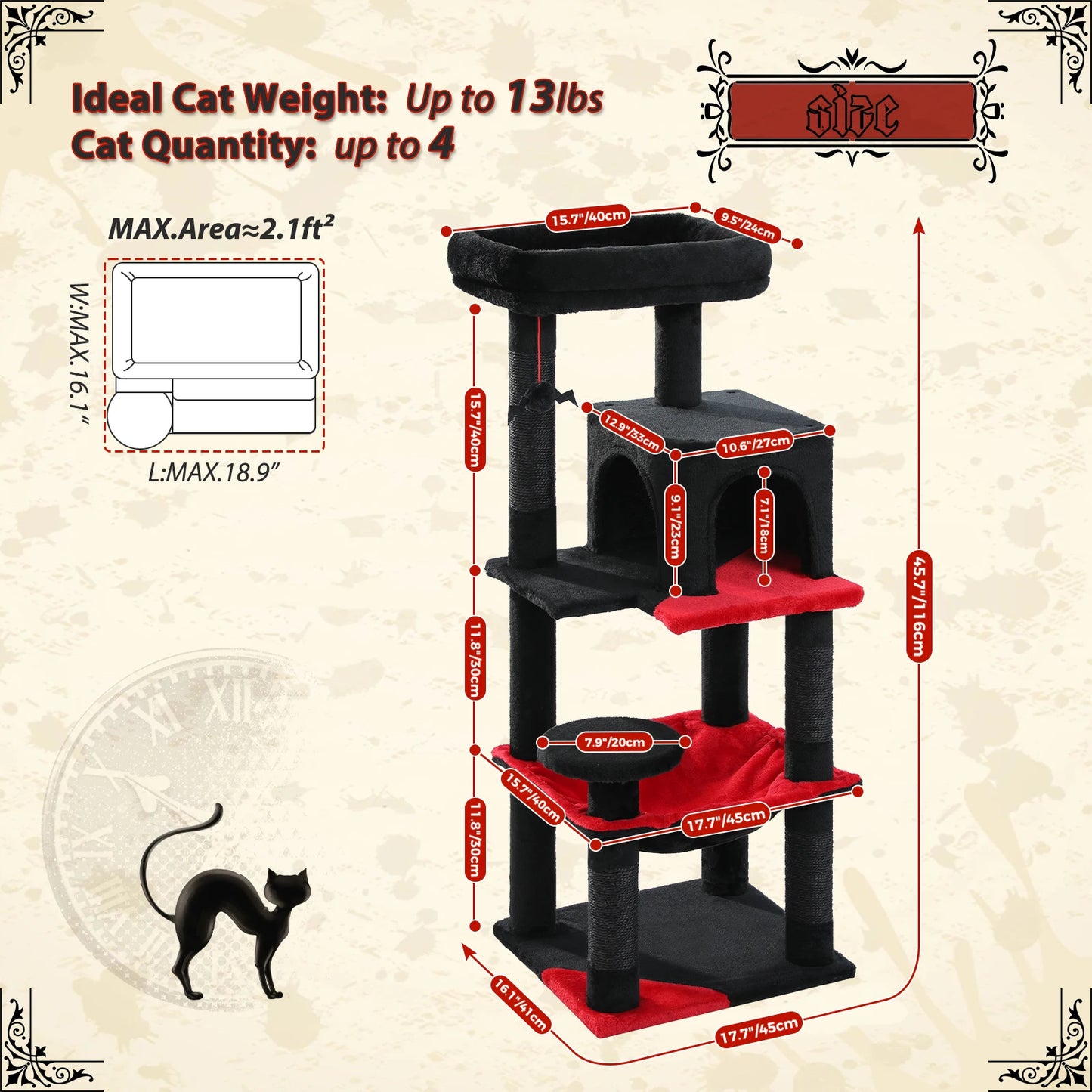 Gothic Cat Tree for Indoor Cats,