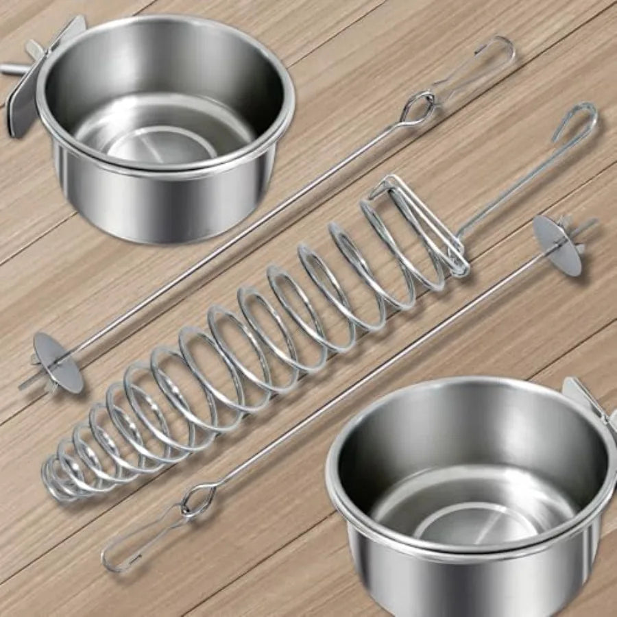 5Pcs Bird Cage Food Bowl Set Stainless Steel