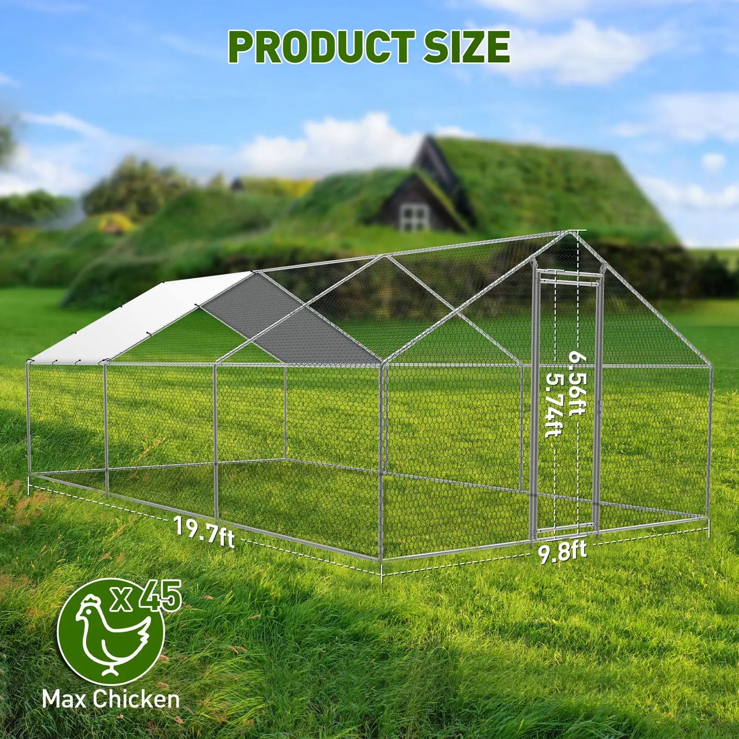 New Large Metal Chicken Coop Walk-in