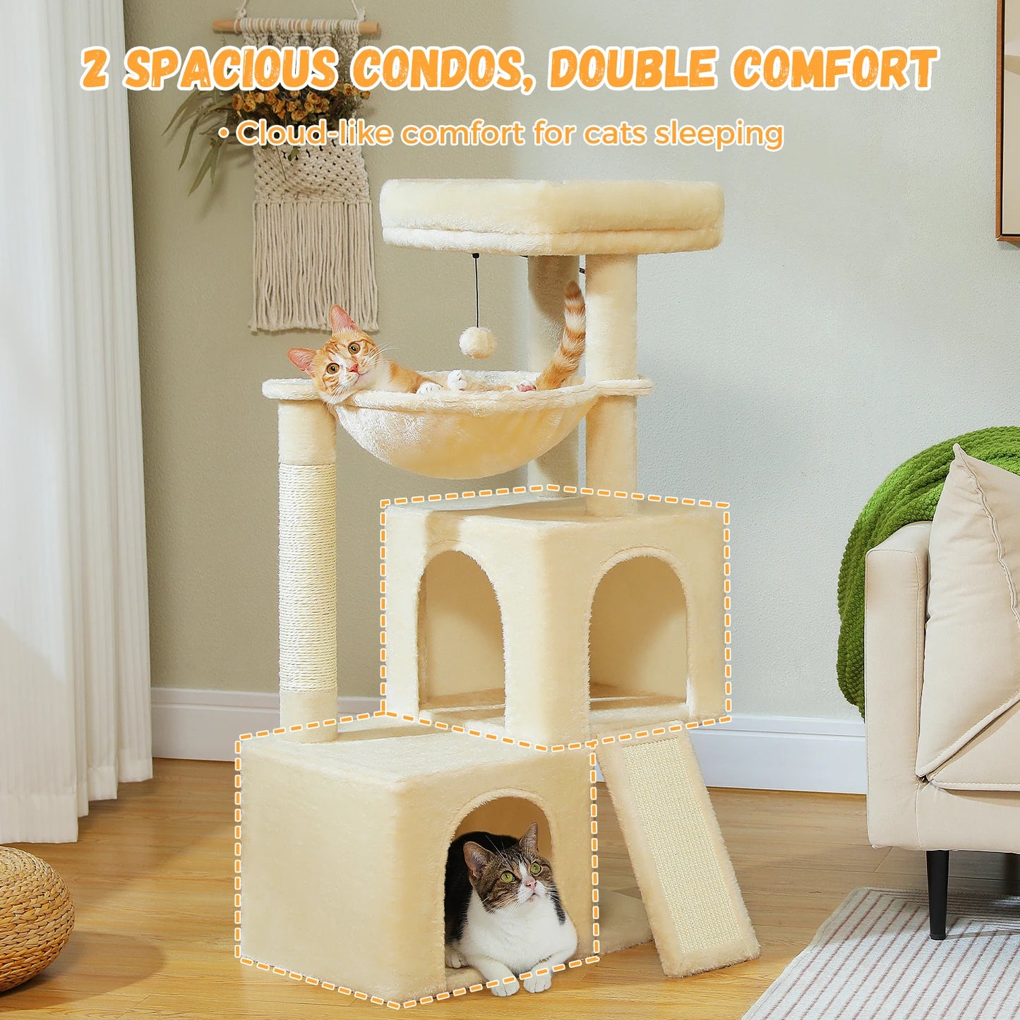 Multi-Level Cat Tree with 2 Cozy Condos,