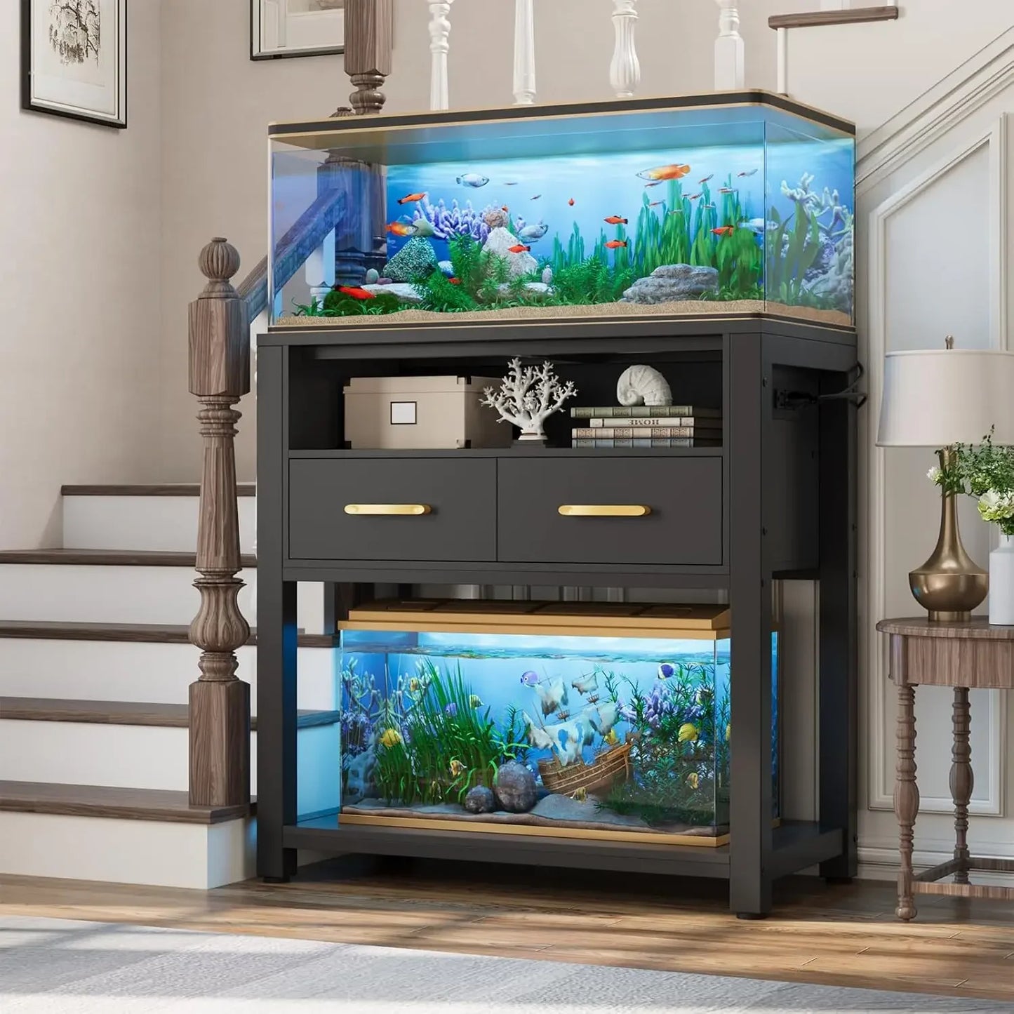 20-29 Gallon Aquarium Stand with Metal Frame & Power Outlet,