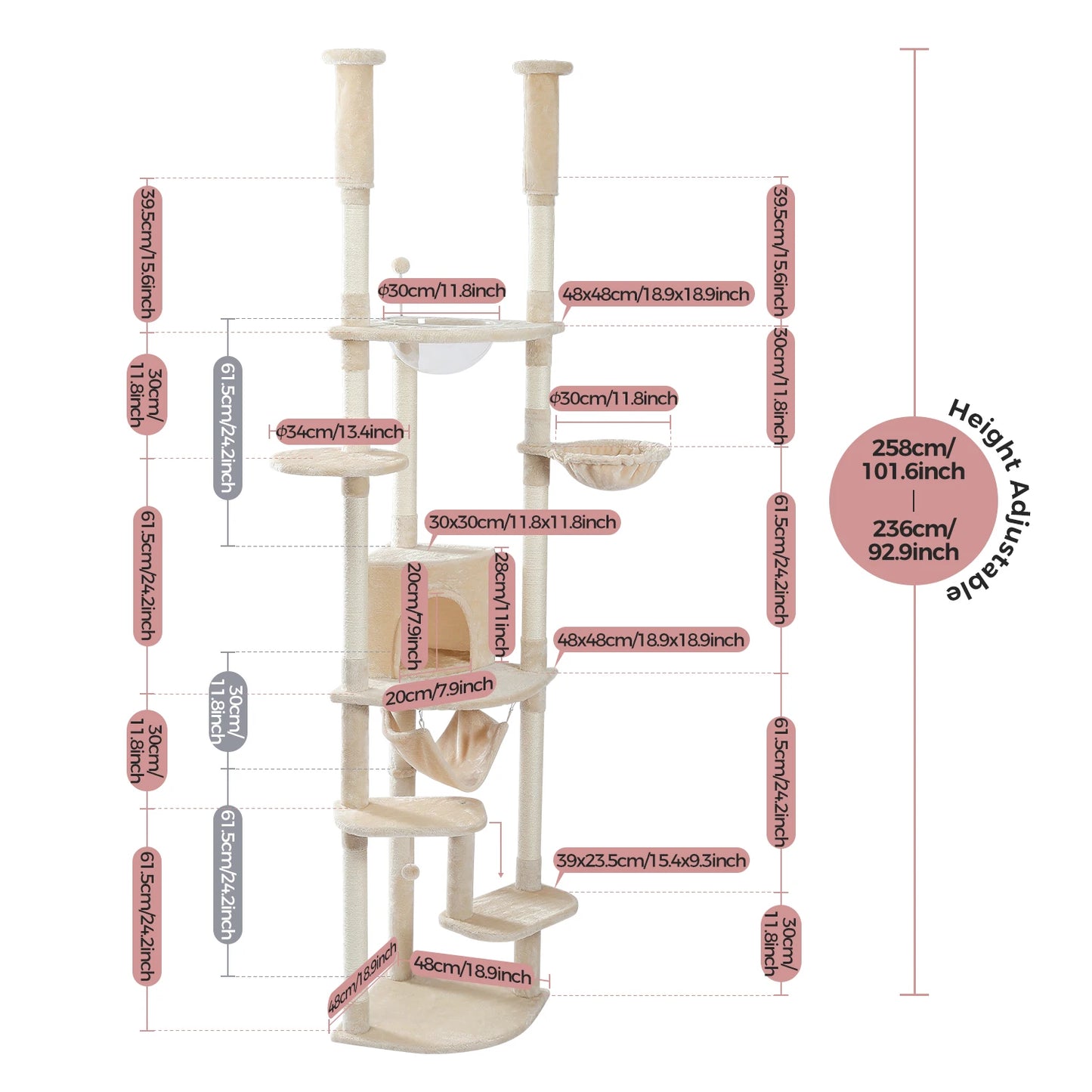 Floor to Ceiling Cat Tree Adjustable