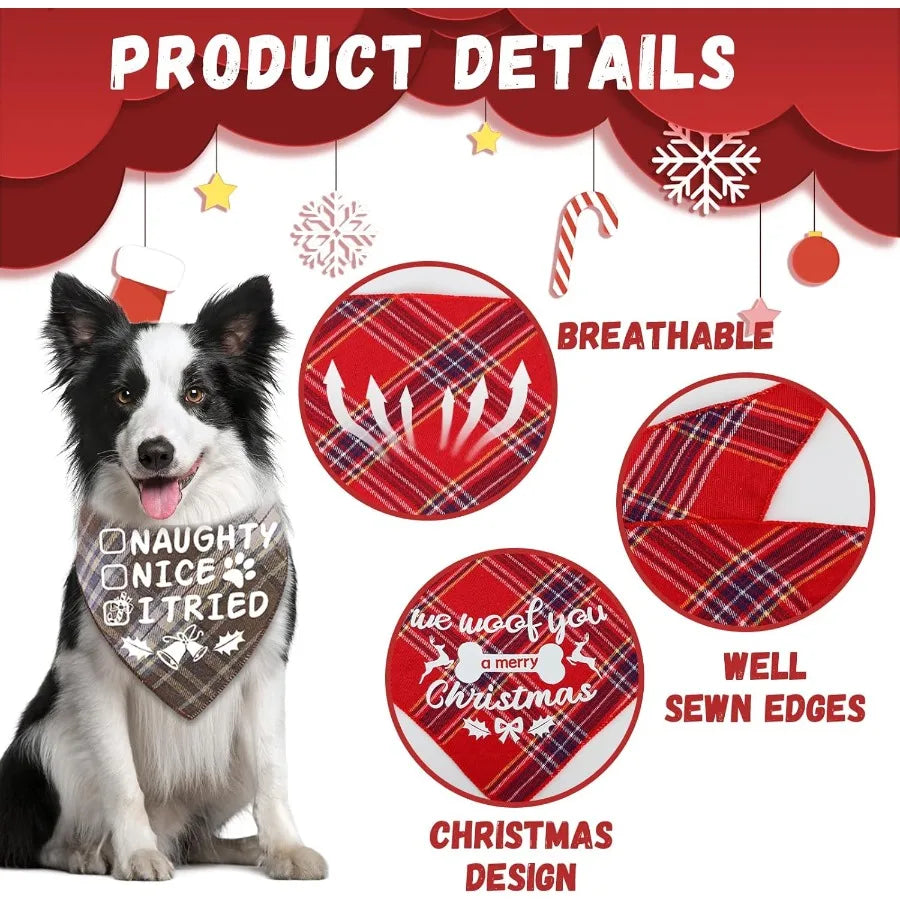 4 Pack Merry Christmas  Dog Bandanas