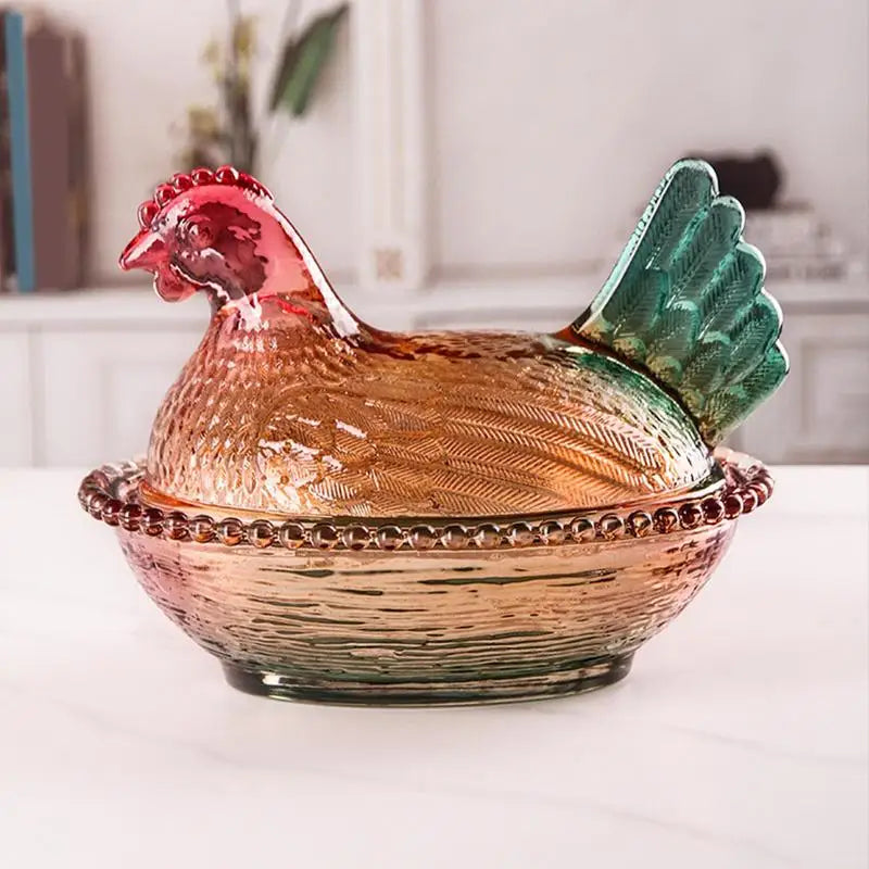 Glass Chicken Candy Dish