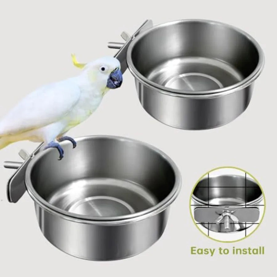 5Pcs Bird Cage Food Bowl Set Stainless Steel