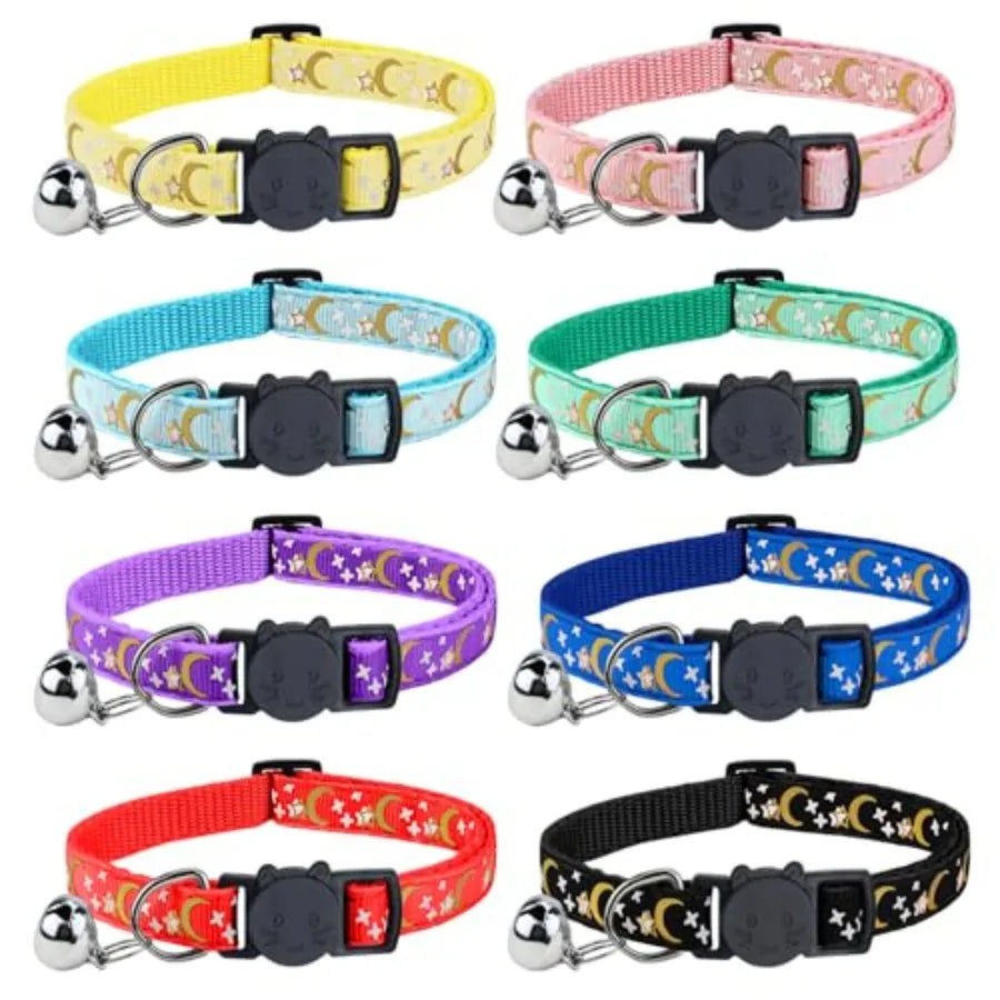 8 PCS Cat Collars with Bell Moons Stars Reflections