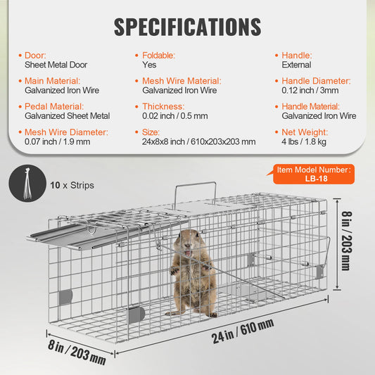 Live Animal Cage Trap for Rabbits Stray Cats Squirrels Raccoons Groundhog