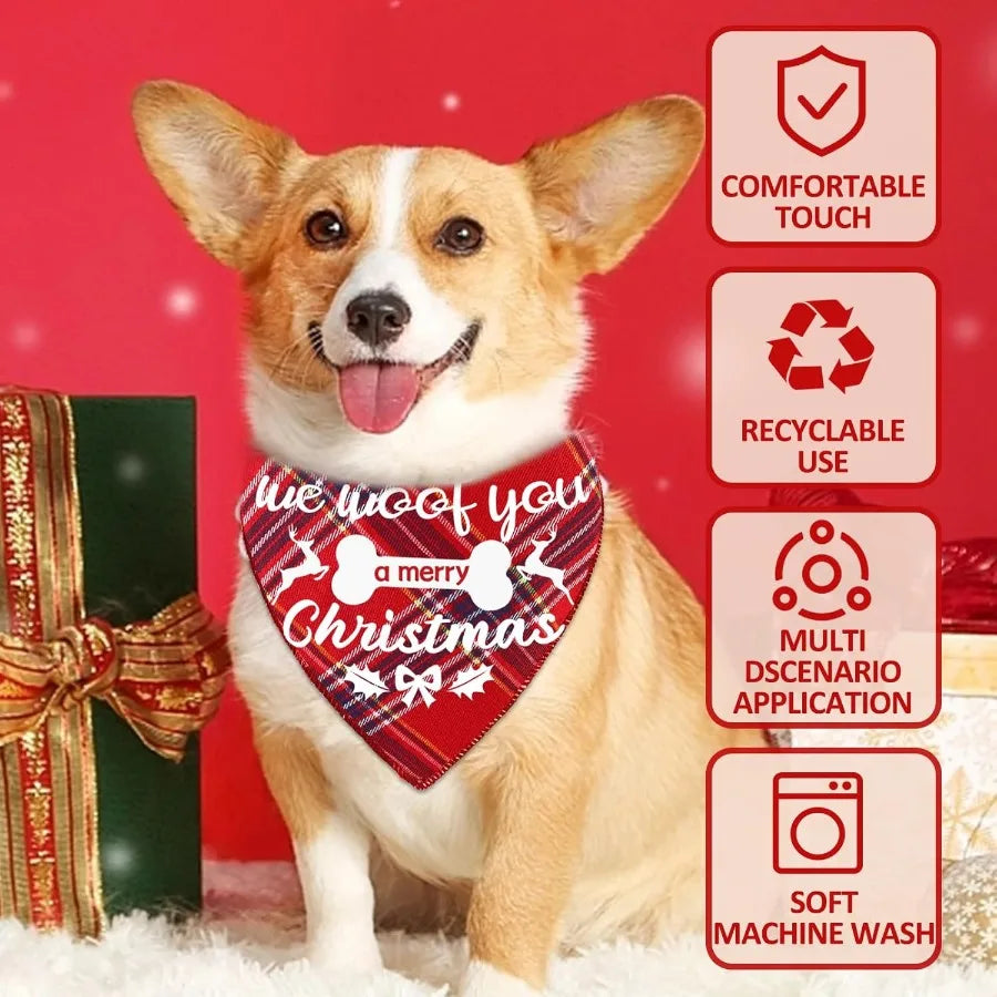 4 Pack Merry Christmas  Dog Bandanas