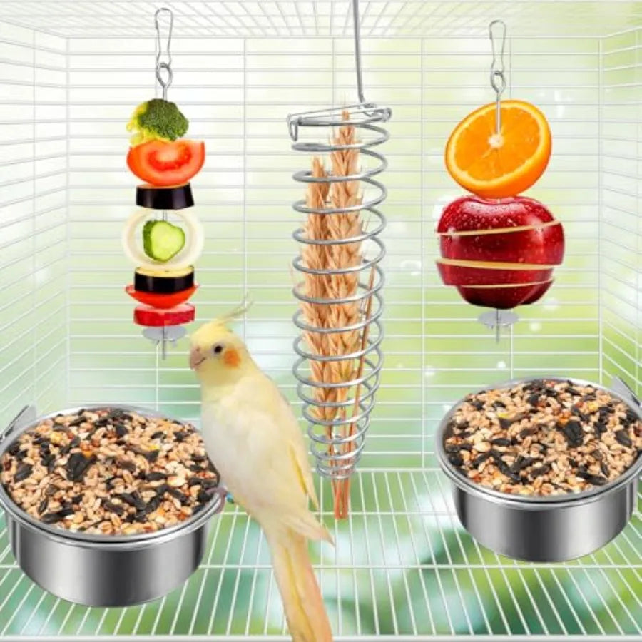 5Pcs Bird Cage Food Bowl Set Stainless Steel