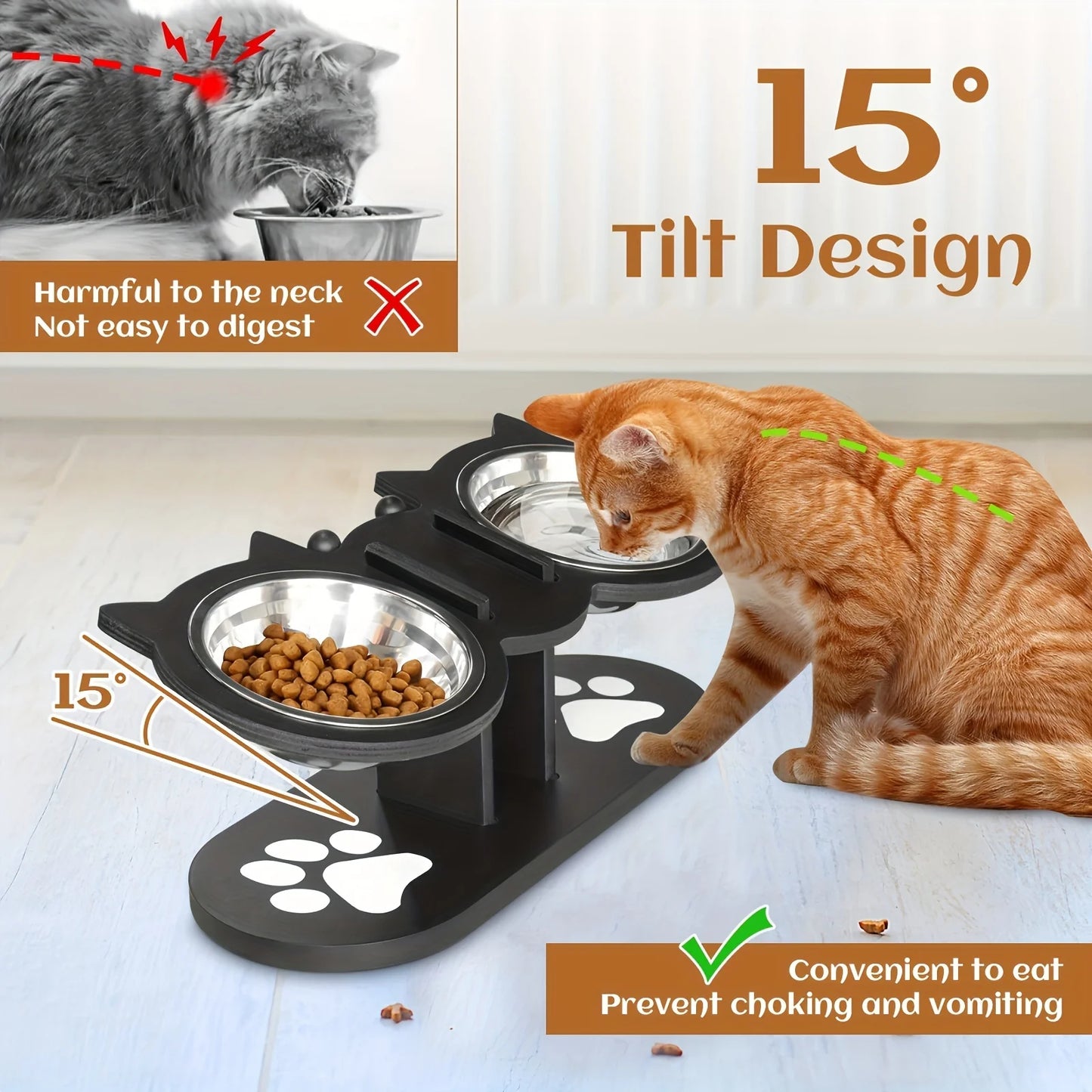 Elevated Cat Bowls 15° Tilted Raised