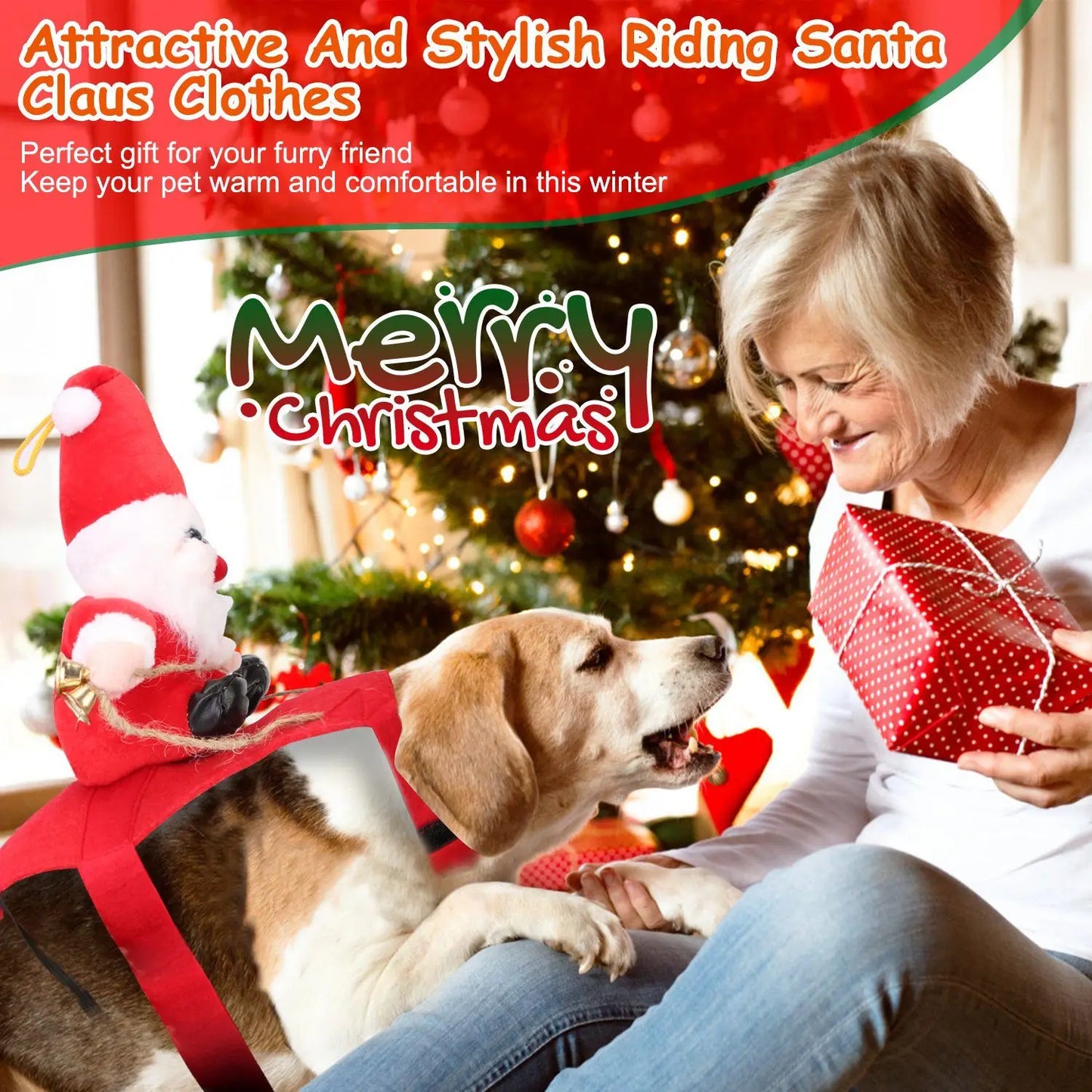 Red Winter Coat for Dog Riding Santa Claus