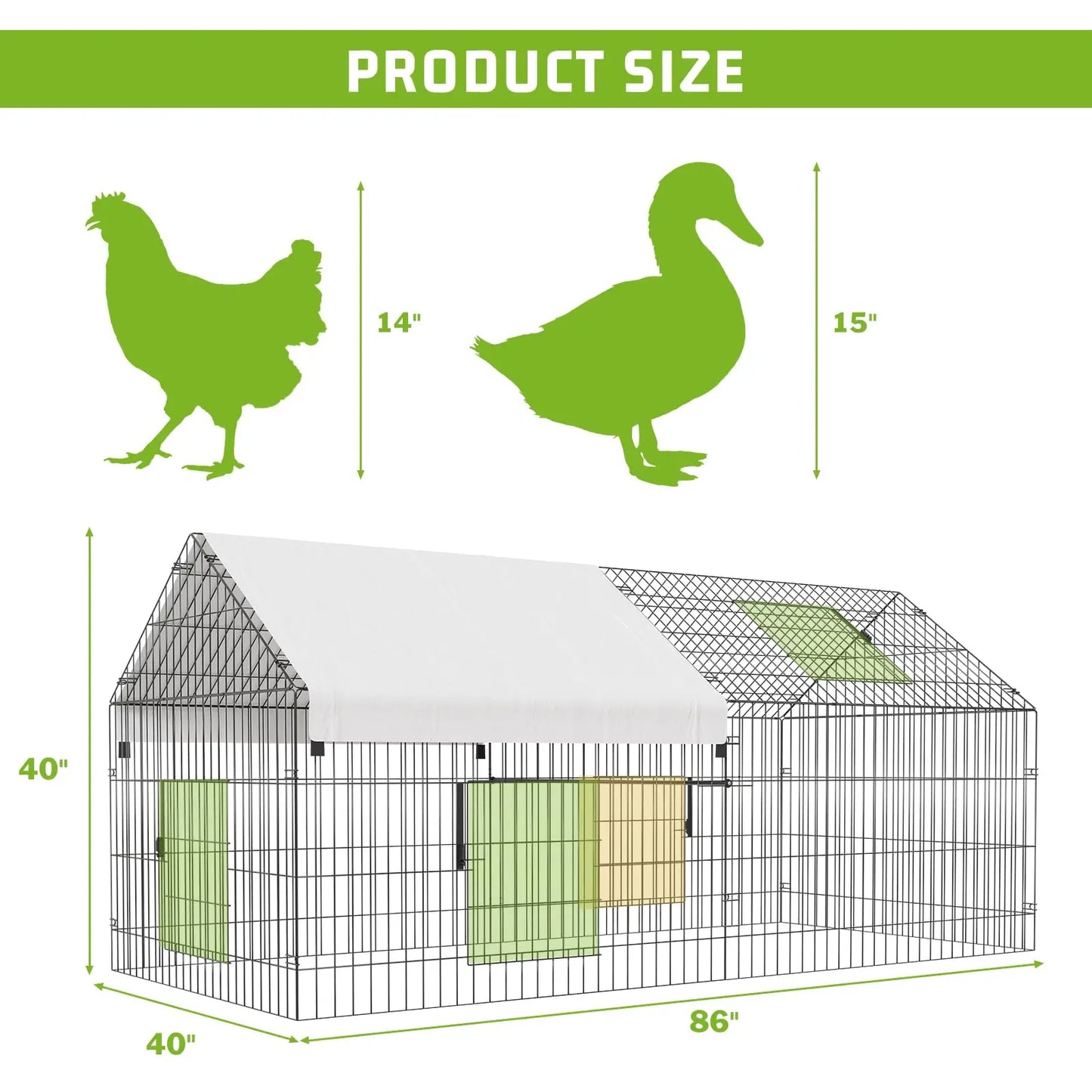 Metal Chicken Coop 86x40x40inch