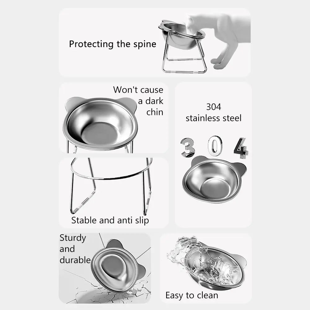 Raised Cat Bowls Tilted Neck Guard Cat Food Bow