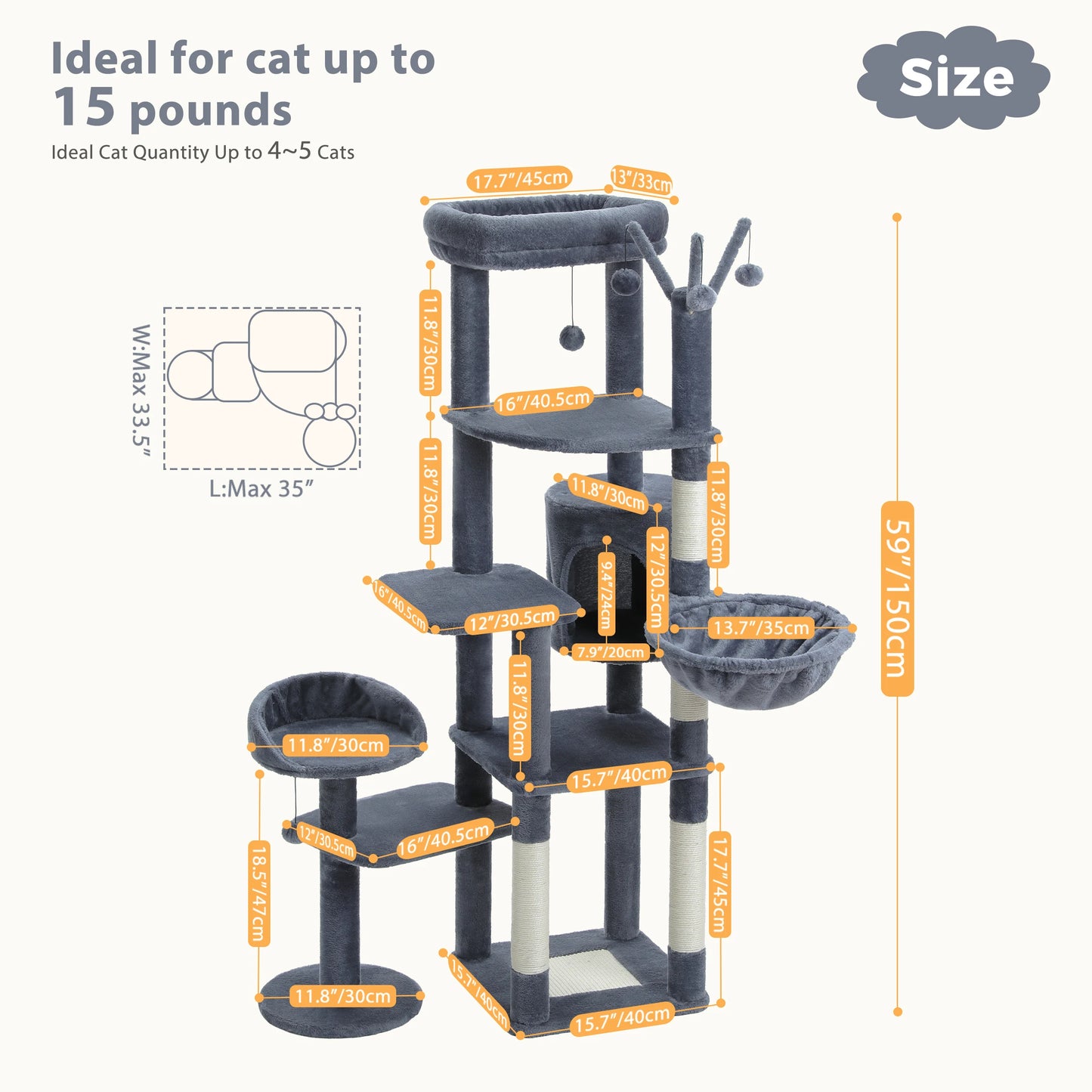 Multi-Level Cat Tree with Scratching Post Hammock