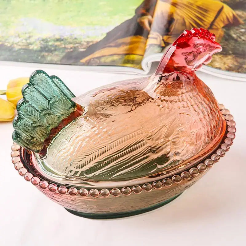 Glass Chicken Candy Dish