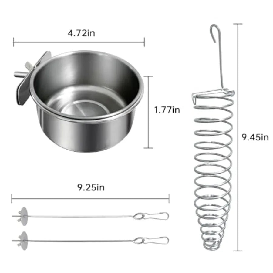 5Pcs Bird Cage Food Bowl Set Stainless Steel