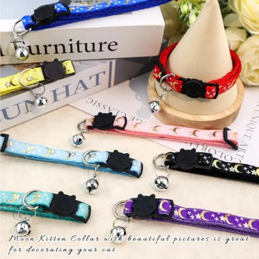 8 PCS Cat Collars with Bell Moons Stars Reflections
