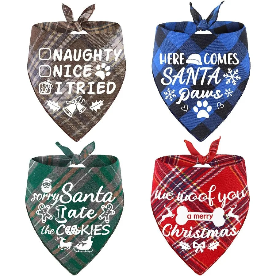 4 Pack Merry Christmas  Dog Bandanas
