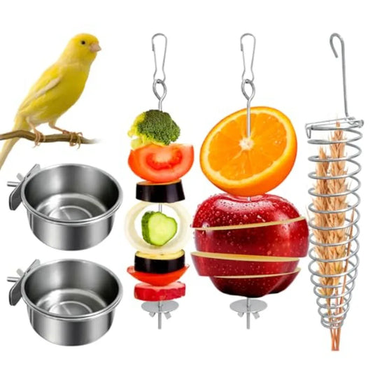 5Pcs Bird Cage Food Bowl Set Stainless Steel