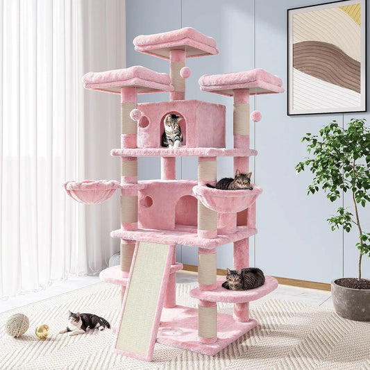 68 Inch Cat Treehouse with Cat Nest, Cat Scratch Post, and Multi Story Tower