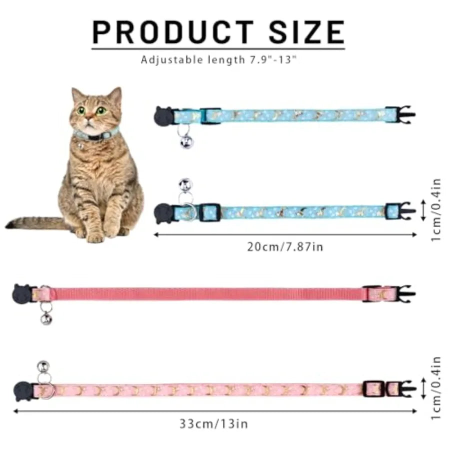 8 PCS Cat Collars with Bell Moons Stars Reflections