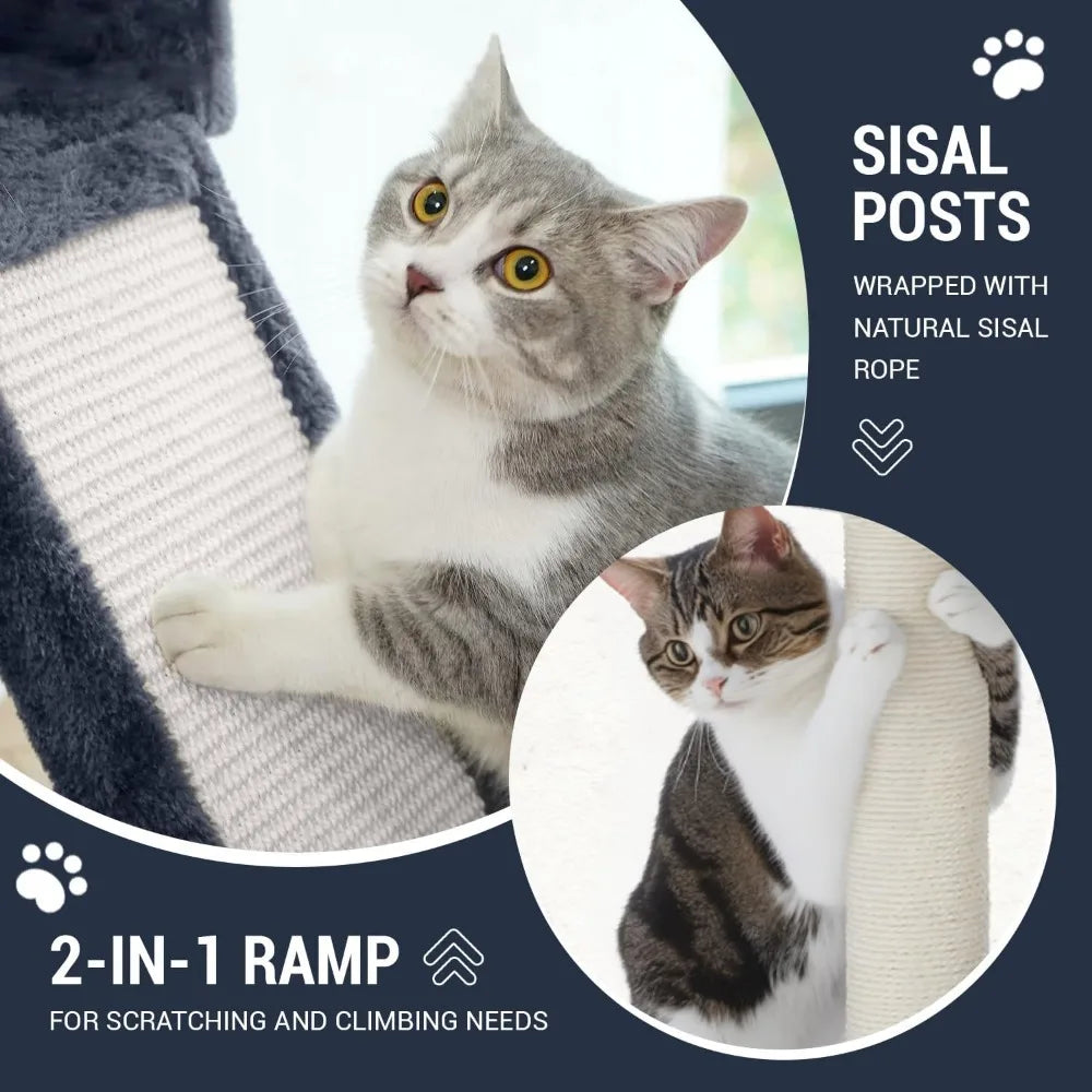 68 Inch Cat Treehouse with Cat Nest, Cat Scratch Post, and Multi Story Tower