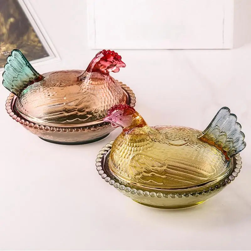Glass Chicken Candy Dish